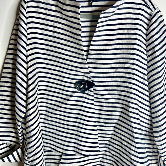 IC by Connie K Navy Blue Striped Top Coat Lagenlook Oversized One-Button Sz XL - Picture 4 of 7